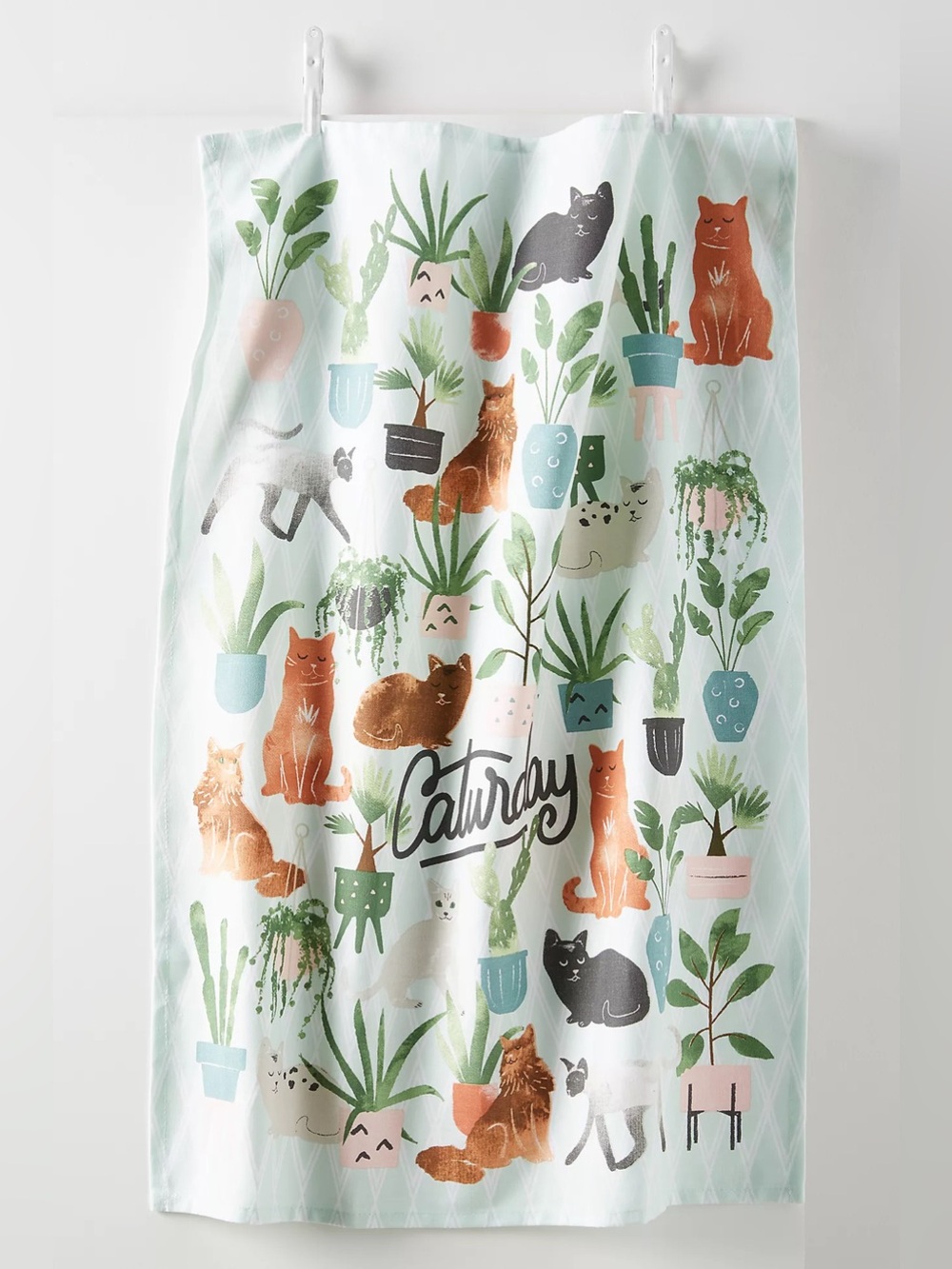 Anthropologie Caturday Cat Lovers Plants Graphic Cotton Tea Hand Towel NWOT